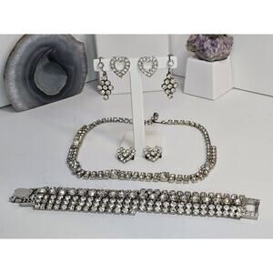 Vintage Unsigned Clear/White Rhinestones Costume Set